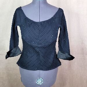 JS‎ COLLECTIONS Beaded and Pleated Black Blouse Size 10